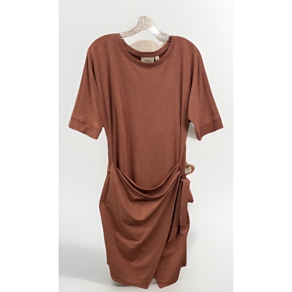 Mind Matter NWT Side Belted Wrap Dress Rose Gold Knee Length Short Sleeve Medium